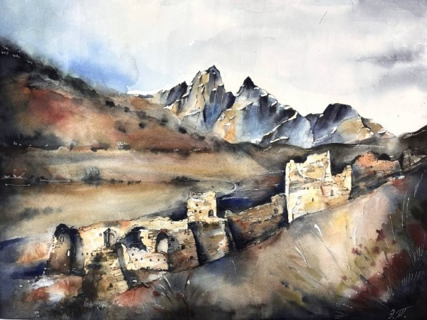 Средневековый башенный комплекс "Тумги" сегодня увы не имеет боевых башен, но при этом остается одним из самых больших и значительных в горной Ингушетии.

По некоторым преданиям "Тумги" ранее имел боевую башню, поэтому начинающиеся реставрационные работы, предполагающие полное снятие почти 3-х метрового позднего слоя земли и камней, могут позволить обнаружить основание утраченной когда-то боевой башни.

С мая начинается одно из самых масштабных реставрационных мероприятий в Ингушетии по проекту "АСМ Групп" - реставрация 35 памятников комплекса "Тумги", - это полубоевые и жилые башни, склепы и святилище.

А пока - новая акварель Элины Тришиной, посвященная красивейшему комплексу "Тумги".

Партнеры проекта - Благотворительные фонды "САФМАР" и "Возрождение".