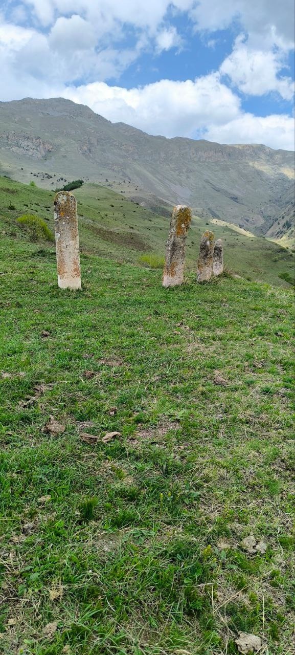 По пути из башенных поселений Мецхала в Гаракх, в полукилометре восточнее Фалхана, на гребне холма расположены 4 стелы. Это место в народе до сих пор так и называется: "Ди1 чурт даг1ач".

Примечателен тот факт, что, несмотря на кажущуюся аналогичность, стелы имеют разную высоту от 1 до 1.6 метра. Интересно, что на одной из стел видны остатки высеченного рисунка, в виде башни, и элементов орнамента. Так же имеются остатки арабской вязи.

По преданиям, в старину, у жителей окрестных сел это место считалось благодатным. Здесь собирались жители близлежащих поселений для примирения сторон и решения общественно-значимых вопросов.  

Чуть дальше от стел, в сторону Мецхала находится одинокая могила старушки - целительницы из Гаракха, из рода Джаниевых. Передается что она, несмотря на уговоры родственников быть похороненной на родовом кладбище, завещала похоронить ее здесь, из-за благодати данного места.