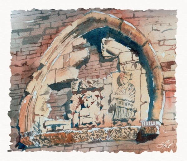 Новый рисунок архитектора "АСМ Групп" Елены Наливайко с фрагментом главного фасада уникального храма Тхаба Ерды в горной Ингушетии.

Надеемся дождаться возвращения утраченных деталей из соседней республики.