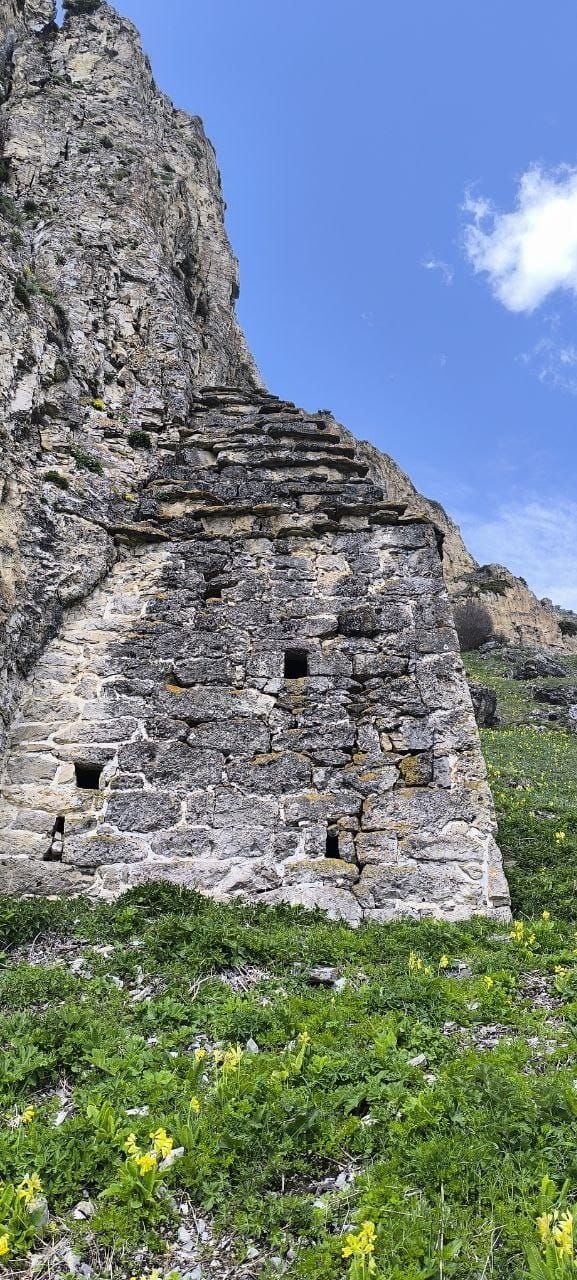 Две башни-убежища возведены в пещерах на обрывистом горном склоне Скалистого хребта, над башенными комплексами Мецхал и Гарак. 

Одна башня-убежище расположена выше другой, и в прошлом закрывала собой крупную пещеру. Сейчас большая часть стены обрушилась. 

Башня стоит примыкая к отвесным скалам, кладка стен полигональная, на которых видны остатки охристой краски, внутри имеются огромная ниша, на сохранившейся стене - наблюдательное окно. 

Также сохранилась интересная деталь - каменные ступеньки, ведущие в пещеру.

Как известно, башни имели функции убежища во время набегов неприятелей, а во время карательных экспедиций в них укрывались старики, женщины и дети. 
