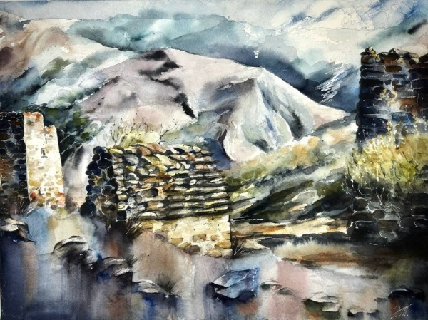 На башенном комплексе "Эбан" в горной части Ингушетии начаты реставрационные работы по проекту "АСМ Групп".

Новая акварель Элины Тришиной позволяет запечатлеть "Эбан" до начала реставрации и запомнить его таким, каким он был многие десятилетия до реставрации.