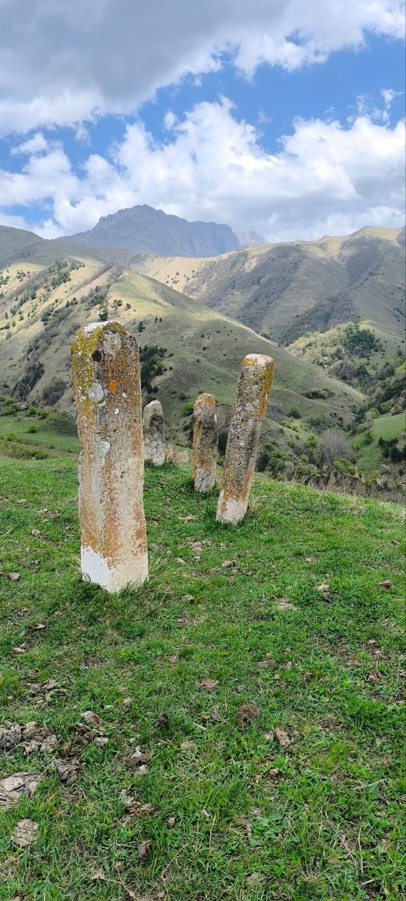 По пути из башенных поселений Мецхала в Гаракх, в полукилометре восточнее Фалхана, на гребне холма расположены 4 стелы. Это место в народе до сих пор так и называется: "Ди1 чурт даг1ач".

Примечателен тот факт, что, несмотря на кажущуюся аналогичность, стелы имеют разную высоту от 1 до 1.6 метра. Интересно, что на одной из стел видны остатки высеченного рисунка, в виде башни, и элементов орнамента. Так же имеются остатки арабской вязи.

По преданиям, в старину, у жителей окрестных сел это место считалось благодатным. Здесь собирались жители близлежащих поселений для примирения сторон и решения общественно-значимых вопросов.  

Чуть дальше от стел, в сторону Мецхала находится одинокая могила старушки - целительницы из Гаракха, из рода Джаниевых. Передается что она, несмотря на уговоры родственников быть похороненной на родовом кладбище, завещала похоронить ее здесь, из-за благодати данного места.