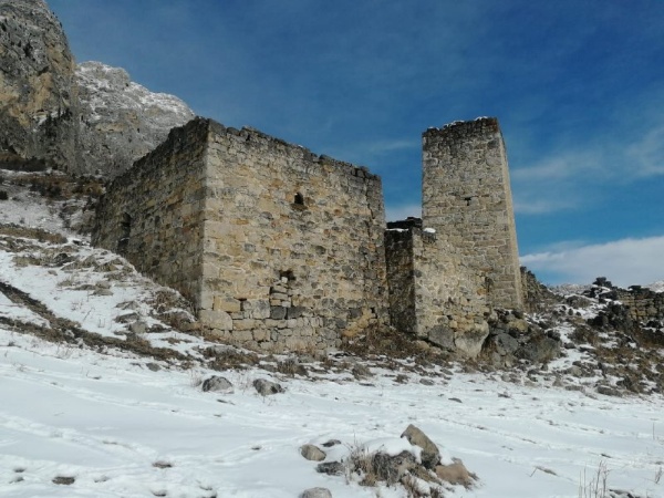 Уникальным явлением ингушской материальной культуры являются жилые башни, которые по мнению ряда исследователей, возникли из циклопических строений. Жилые башни ингуши называли г1ала, и они были самыми распространенными постройками в горной Ингушетии. В качестве жилья их использовали и в современной время, вплоть до 1942 года в них жили люди. По своему внешнему виду они отличаются от боевых башен. Строительство жилых башен датируется XII в. Кладка камня жилых башен произведена на извести. Секрет раствора с помощью которой делали кладку по настоящее время не раскрыт. Обычно эти строения состоят из двух-трех этажей, высотой они были от 10 до 12 метров.

Первые иллюстрации по ингушам и их башенным сооружениям появились в XIX в. Первые коллекции фотоснимков ингушей принадлежат Д. А. Никитину, Н. К. Зейдлицу, кавказоведу Ю.Ю. Карпову. Все они в разное время путешествовали по Кавказу. Ю.Ю. Карпов побывал в Ингушетии, в горных селениях Джейрах, Эрзи, Ляжги, Ольгетти, Бейни, Пуй, Мужичи и поднялся на Столовую гору, чтобы запечатлеть святилище Мятцели. О деятельности этих исследователей в своей работе пишет М. Албогачиева.

В представленной коллекции имеются фотографии боевых и жилых башен, виды горной местности, пейзажи, в количестве 82 фотографий, сделанных в горной части Ингушетии, 72 фотографий, отснятых в Чечне, и 14 фотографий — в Грузии. Для нас значительный интерес представляют фотографии архитектурных сооружений горной Ингушетии, сделанные в Джейрахе, Лежги, Эрзи, Ольгетти, Бейни, Пуй, Мужичи, где Ю. Ю. Карпову удалось запечатлеть все виды древних архитектурных сооружений горной Ингушетии.

В своей диссертационной работе С.Д. Сулименко дал типологию башенных сооружений, то есть показал их классификацию. Он пишет, что жилые-родовые башни - наиболее архаичный тип башенных сооружений. До XVIII вв. и даже позже жилые башни представляли архитектурное выражение мифологического синкретизма жизнедеятельности, в жилых башнях осуществлялись (или могли осуществляться) все виды деятельности: собственно жилая, хозяйственная, оборонная, сакральная.

В последнее время возрос интерес к башенным комплексам, к тайнам их строительства, что дает возможность людям, заинтересованным обращаться к различного рода источникам, позволяющим рассмотреть архитектурные детали ингушского зодчества.

Башенные строения из камня являлись надежной защитой от врагов, были долговечнее деревянных строений. Ингуши говорили: «Тепло тому, кто в башне живет и холодно тому, у кого нет своей родовой башни».

В центре жилой башни всегда находился опорный четырехгранный столб. Сложенные из очень крупных камней, в плане прямоугольные, кверху немного сужающиеся для устойчивости, жилые башни также могли использоваться как крепости
башни на уровне первого этажа, на стене были два выступающих камня, за которые привязывали лошадей. Это была коновязь.
Жилые башни разной сохранности находятся во всех селениях горной Ингушетии. Более сохранившиеся жилые башни находятся в следующих горных селениях: Эрзи, Эгикал, Бейни, Цори, Харпе, Фуртоуг, Ляжги, Салги, Лялах и т.д.
Во многих полуразрушенных жилых башнях сохранились опорные столбы четырехгранной формы с каменными подушками, которые стояли посередине башни, предназначенные для опоры балок перекрытий. К примеру, хорошо сохранившиеся опорные столбы мы можем наблюдать в жилых башнях – Харпе, Цори и т.д.