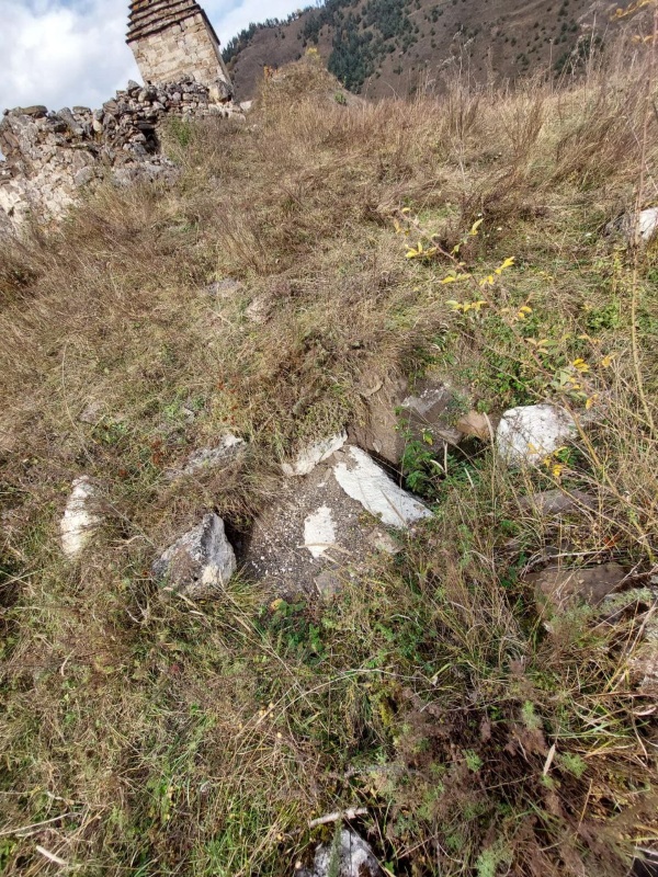 На территории комплекса "Тумги" обнаружен, ранее не учтенный, склеп подземного типа.

Уместно отметить, что некоторые разрушенные, руинированные или подземные сооружения можно обнаружить только зимой и ранней весной, когда отсутствует растительный покров.  

К вышеперечисленным объектам относится, недавно обнаруженный, во время инспекторского обхода, севернее полубоевой башни № 1 башенного комплекса «Тумги»,  склеп подземного типа, состояние которого визуально определяется как удовлетворительное. Обнаруженный объект в основании имеет размеры 2х3 м, входной лаз прямоугольного типа.

Мы говорим обнаруженный, потому что в сформированных списках учреждения – выявленных объектов культурного наследия – этот объект не числится.  

Мы допускаем, что каждый из тех, кто посещал этот комплекс не раз проходил мимо этого склепа, не подозревая, что он может представлять какой-то интерес, а первоочередной задачей музея-заповедника, в рамках плановых работ, является фиксация и учет таких объектов.  

И еще, как мы отмечали раннее, неизведанность этих склепов заключается в том, что раньше жители этой местности, из религиозных соображений засыпали их землей, или камнями прикрывали входное отверстие в них. Так на территории комплекса в ходе проведенных комплексных научных исследований специалистами «АСМ Групп» были выявлены конструкции каменных оснований жилых башен и древние склепы с антропологическими артефактами, а также завершена реставрация 8-ми объектов культурного наследия. Восстановительные работы коснутся 34-х объектов комплекса.